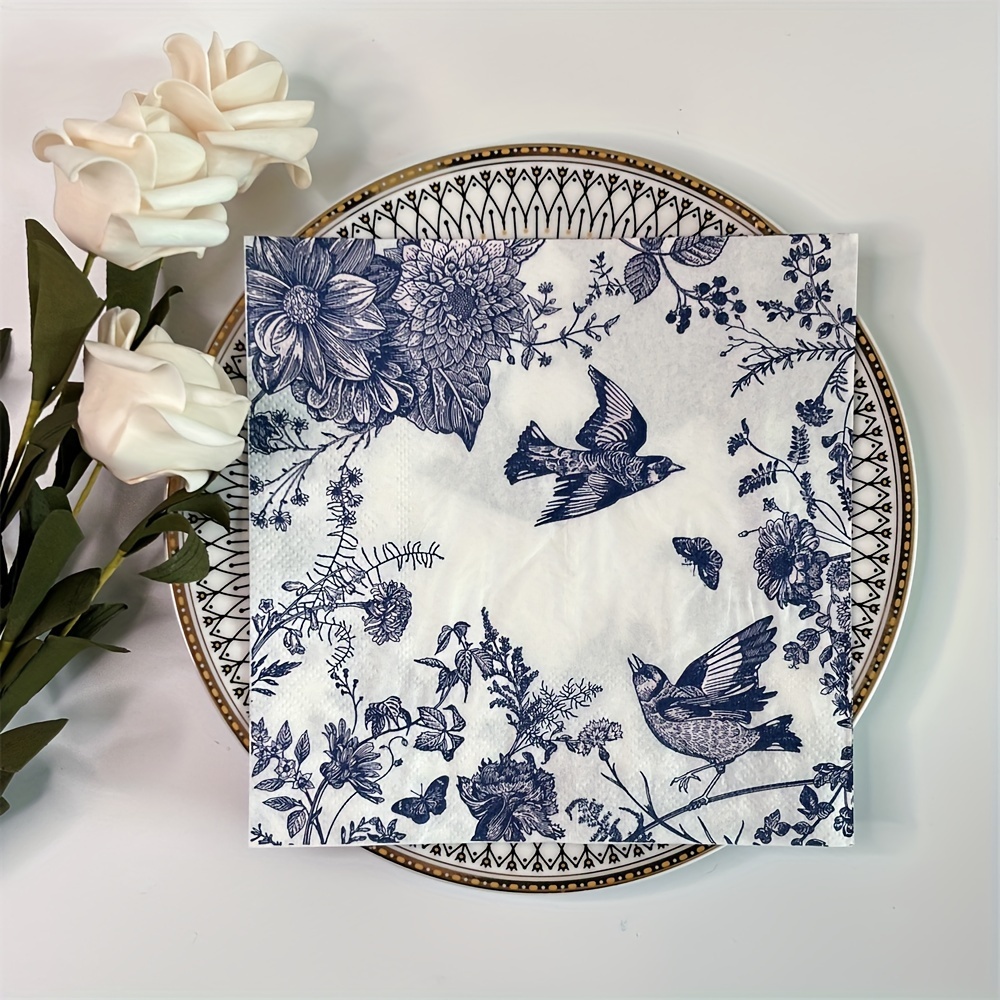 Blue + White Floral Paper Guest Towel Set