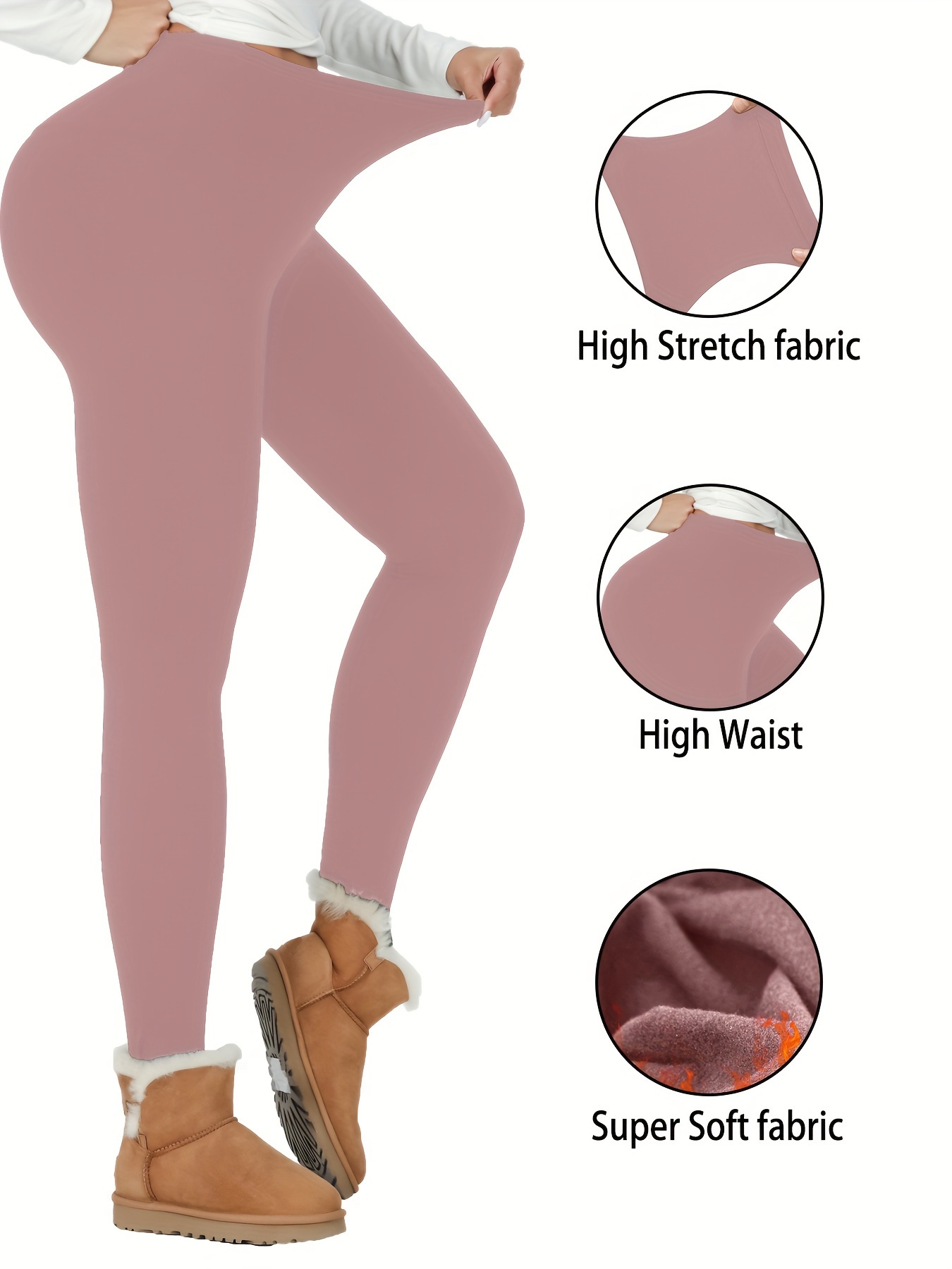 Womens Fleece Lined Warm Legging High Waisted Elastic Thermal