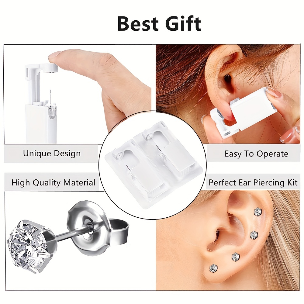 2 Pack Self Ear Piercing Gun Earring Disposable Piercing Kit No Pain Easy  Use Ear Piercing Gun Kit Tool with Stud (White)