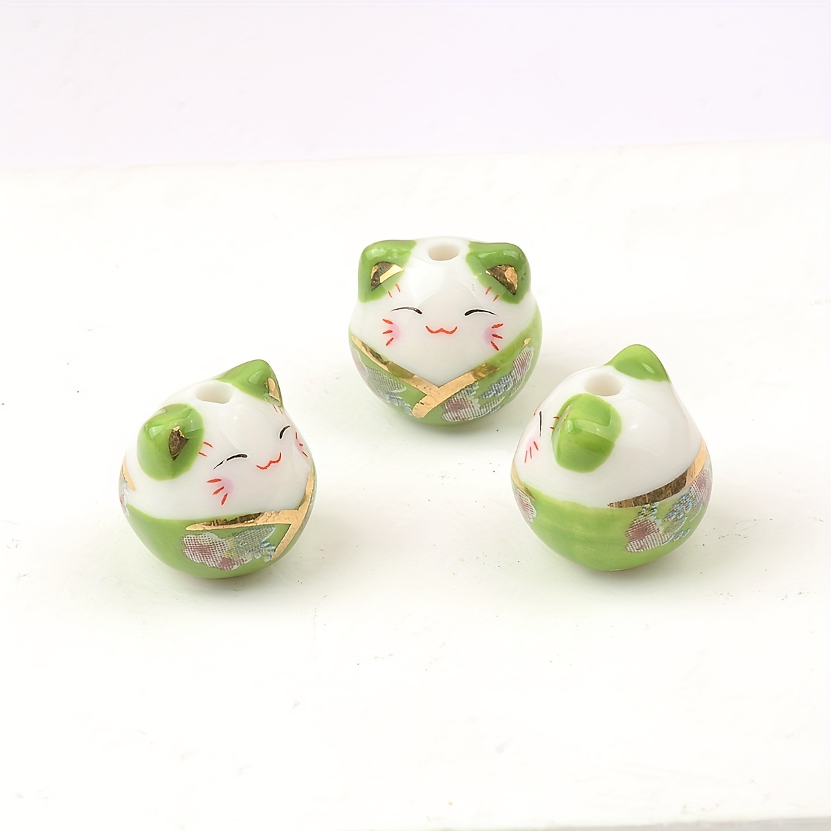 Cute Lucky Cat Ceramic Beads Diy Bracelet Necklace Jewelry - Temu