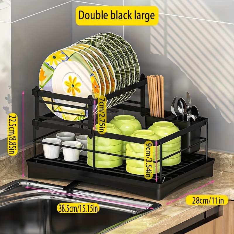 Dish Drying Rack for Kitchen Counter, 2 Tier Large Dish Draines