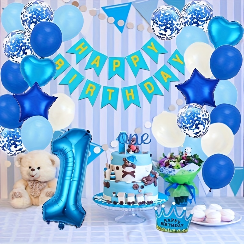  Boy First Birthday Decorations - One Cake Topper, Blue