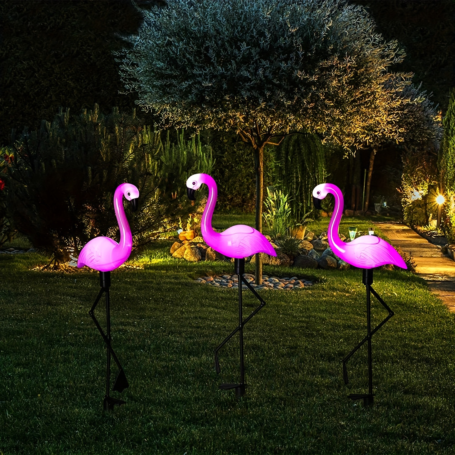 

1pc/3pcs Garden Outdoor Flamingo Led Stake Lights Solar Powered Waterproof For Garden, Lawn, Patio, Pond, Backyard Decor, Halloween Decorations Lights Outdoor