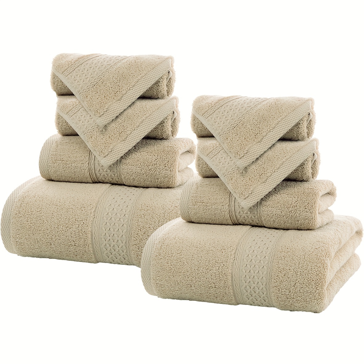 Solid Color Cotton Towels Set, With 2 Bath Towels 2 Hand Towels 4