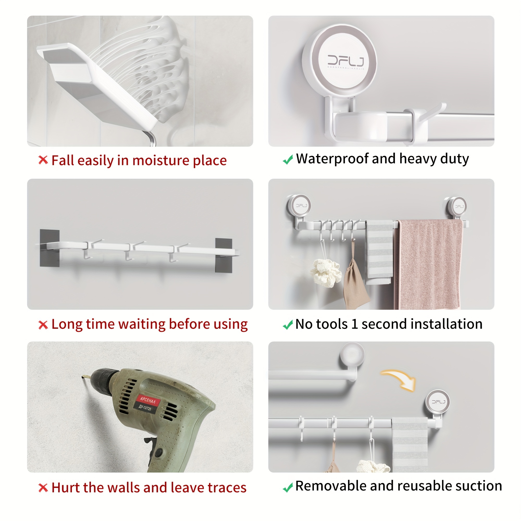 wall-mounted removable waterproof drill-free vacuum suction