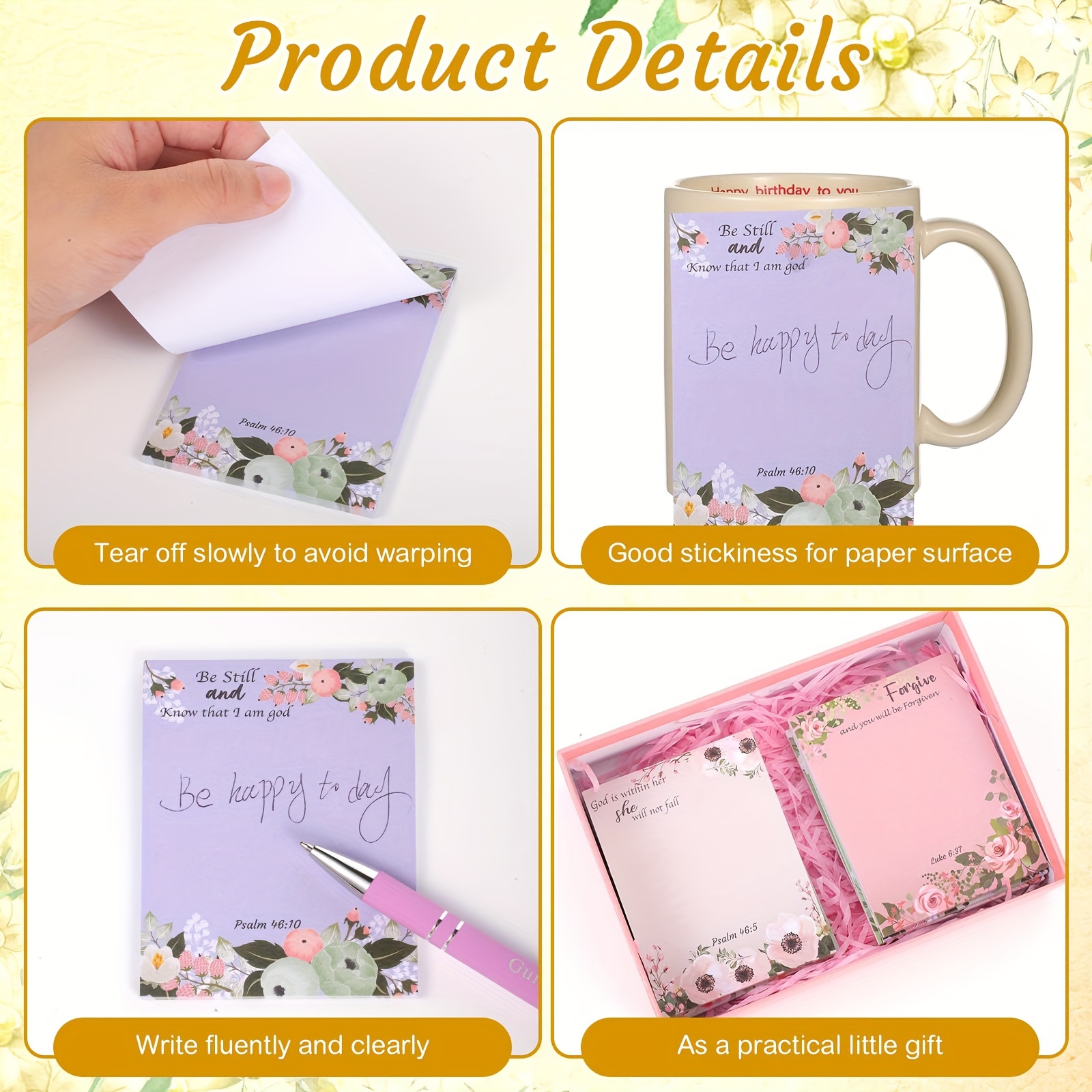 Floral Sticky Notes, 3X3, 12 Pads, 696 Sheets, Bible Sticky Notes, Cute  Stic