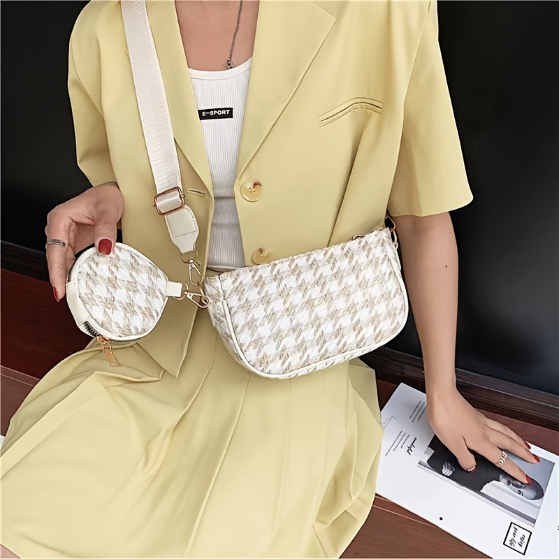 Two-in-one Crossbody Bag, Houndstooth Pattern Shoulder Bag, Women's Zipper  Bag With Mini Coin Purse - Temu