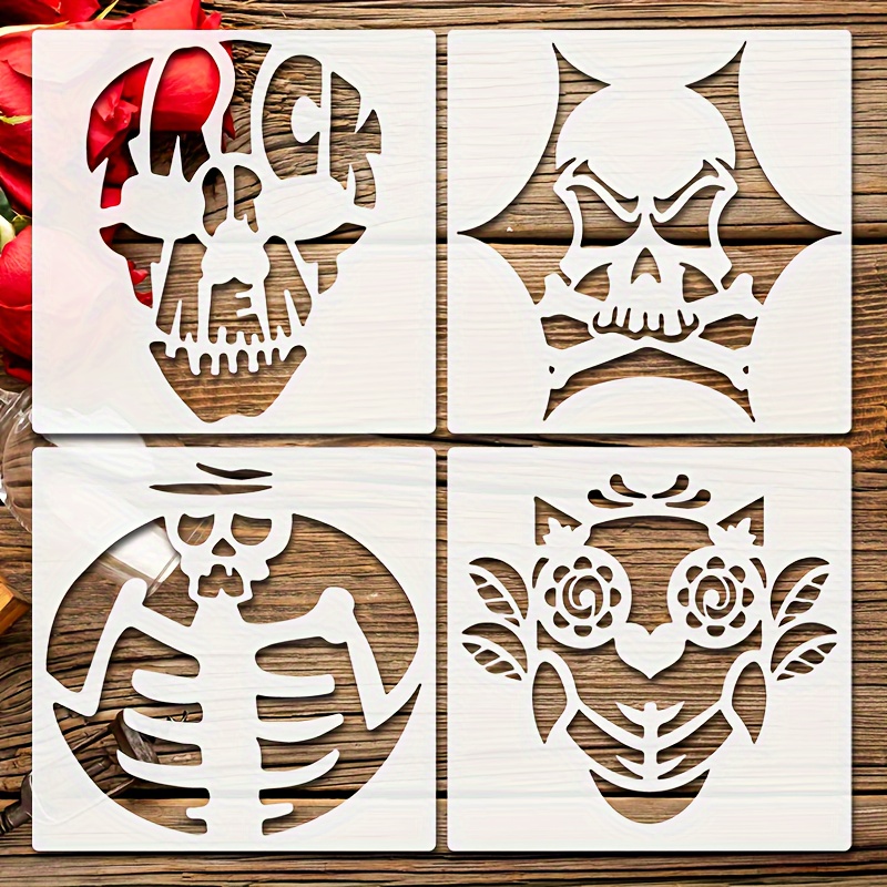 Skull Fire Stencils Reusable Skull Theme Stencil With Metal - Temu