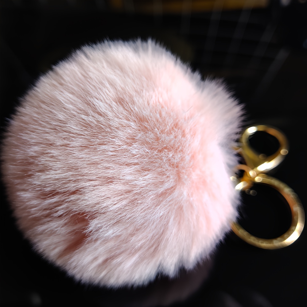  6 Large Fluffy Genuine Pom Pom Keychain Puffy Ball Car Keyring  / Bag Purse Charm (Natural brown) : Clothing, Shoes & Jewelry