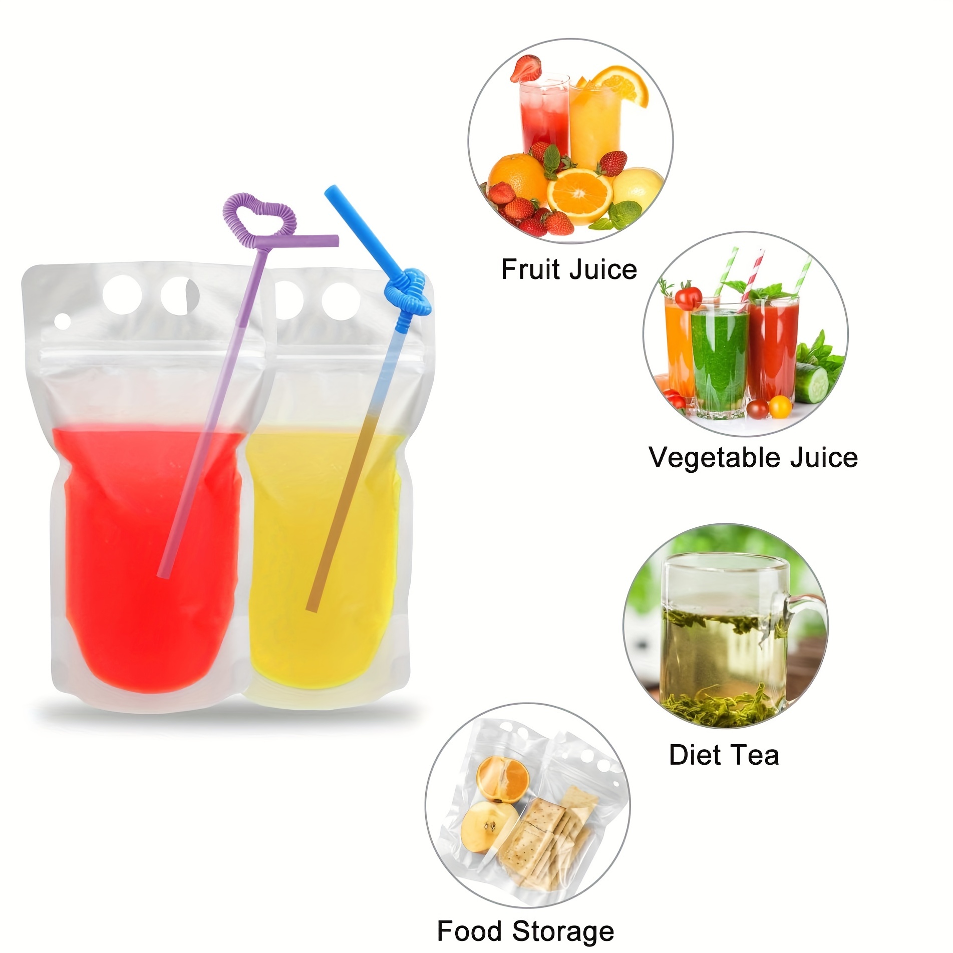 10pcs Drink Pouches(Without straw) - Perfect For Cold & Hot Drinks