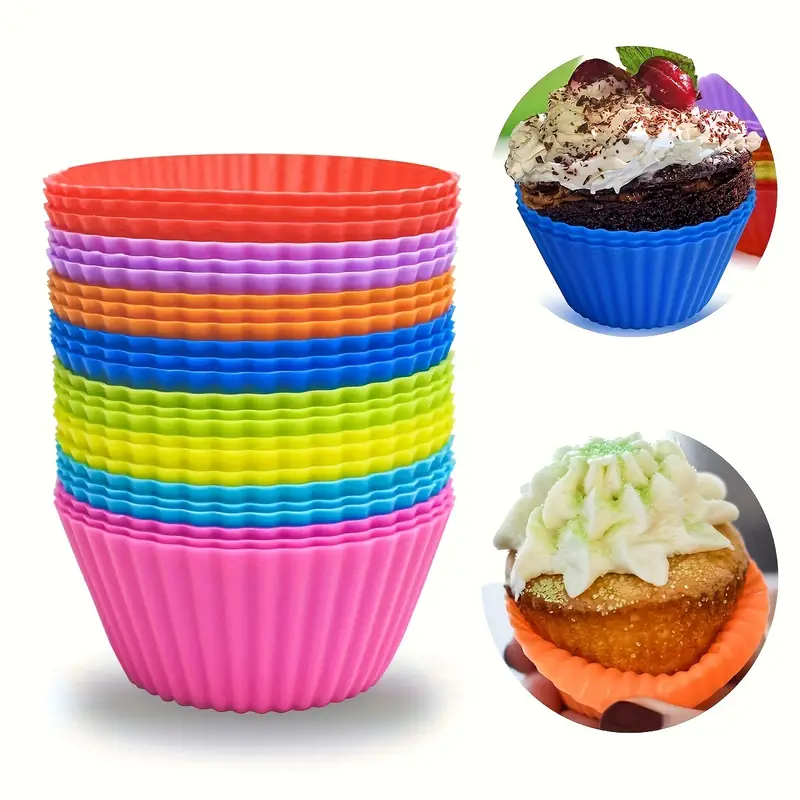 Silicone Cupcake Muffin Baking Cups Liners 36 Pack Reusable Non-Stick Cake  Molds Sets
