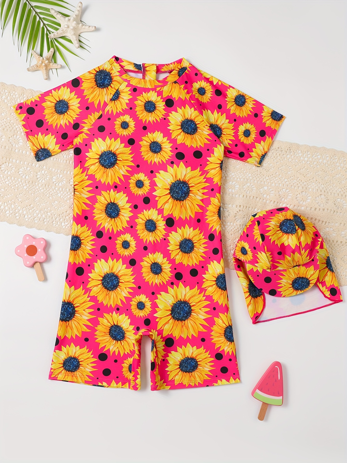 Girls Sunflower Print Bikini Swimsuit Stretchy Bathing - Temu