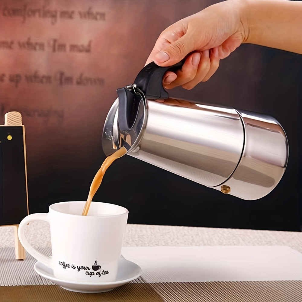 1pc stainless steel moka pot portable coffee pot espresso machine 300ml 10 14oz coffee kettle details 8