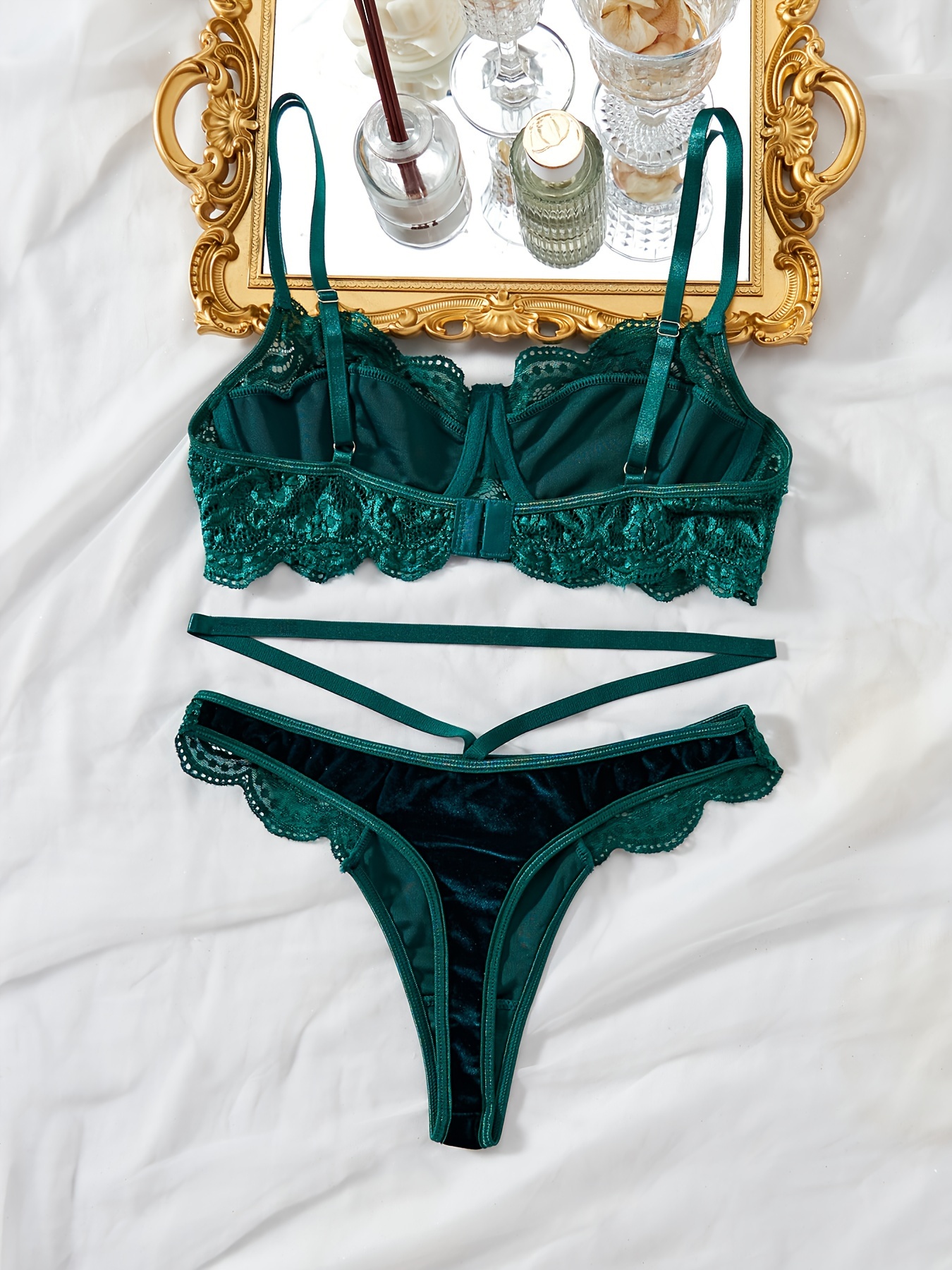 Emerald Green Velvet Bra & Panties Set