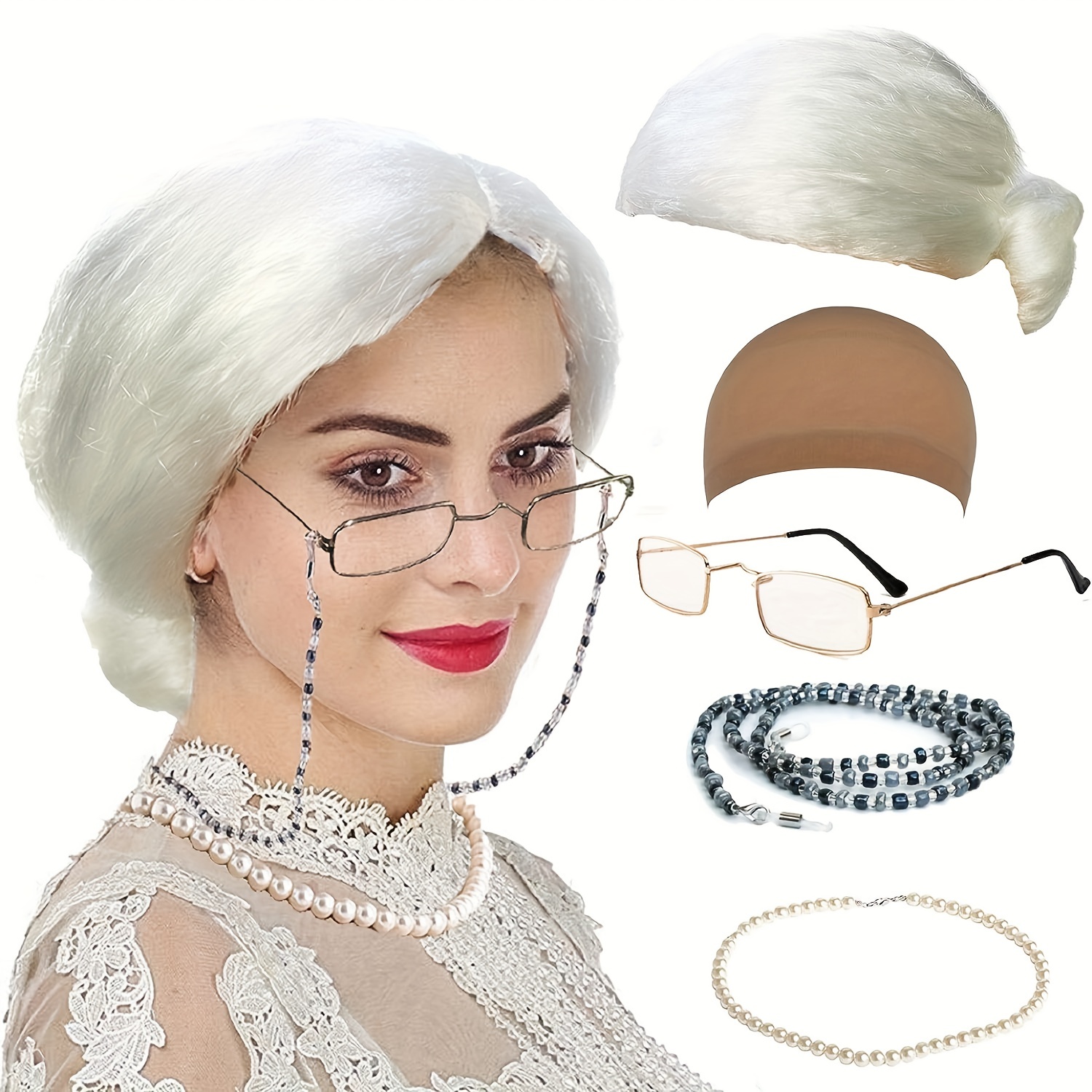 Costume de vieille dame avec lunettes sans ordonnance et chaîne perruque de  vieille dame perruque de grand-mère Costume de grand-mère 100e jour d'école  -  Canada