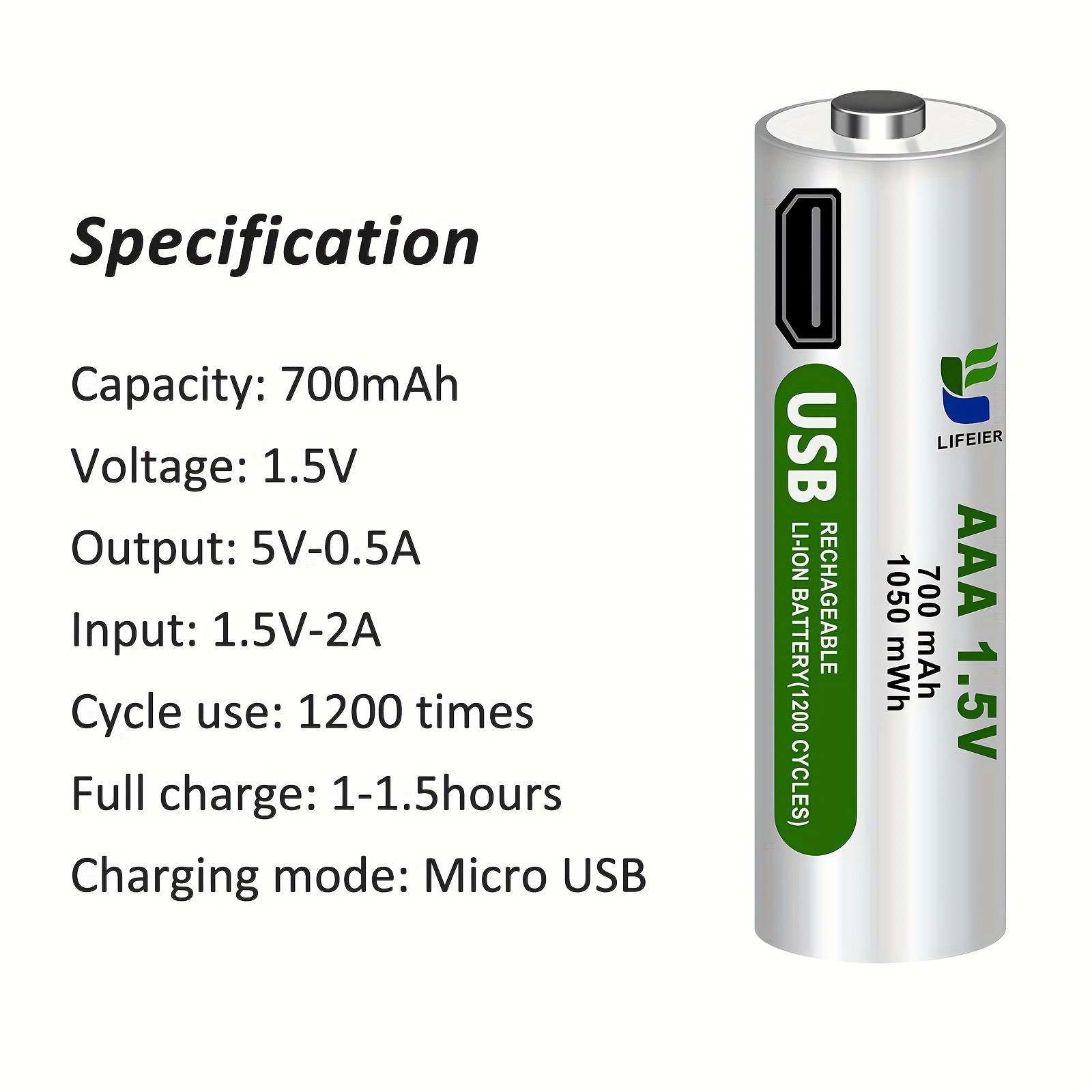 Batería recargable AA de 1,5 V y 1,5 V, pila recargable de iones de