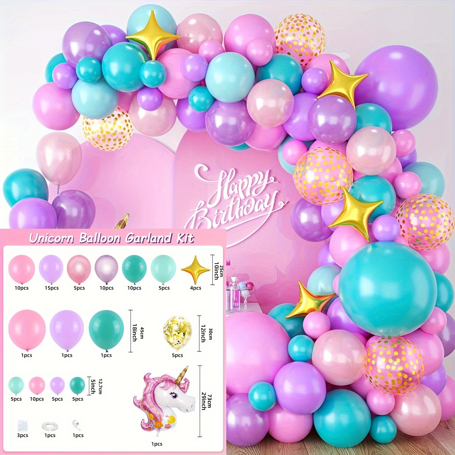 Unicorn Birthday Decorations for Girls, 10pcs Unicorn Balloons Set