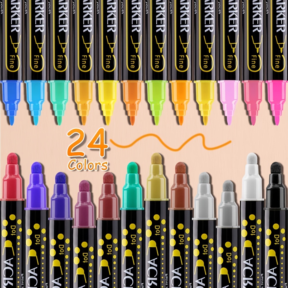Magicfly 24 Colors Acrylic Paint Markers, Double-Sided Acrylic Paint Pens  with Reversible Tip for Rock Painting, Stone, Ceramic, Glass, Wood