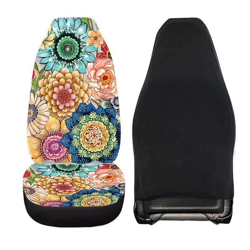 Boho Ethnic Floral Car Seat Covers Vehicle Protector Front Seats Protector Cushion  Car Accessories Stretchy Seat Cover For Women - Temu