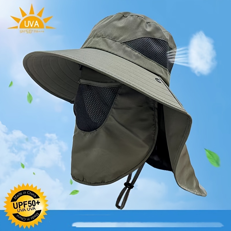 Aofa Summer Detachable Outdoor Anti-Sun Cap Neck Face Flap Wide Brim Hat  with Fan