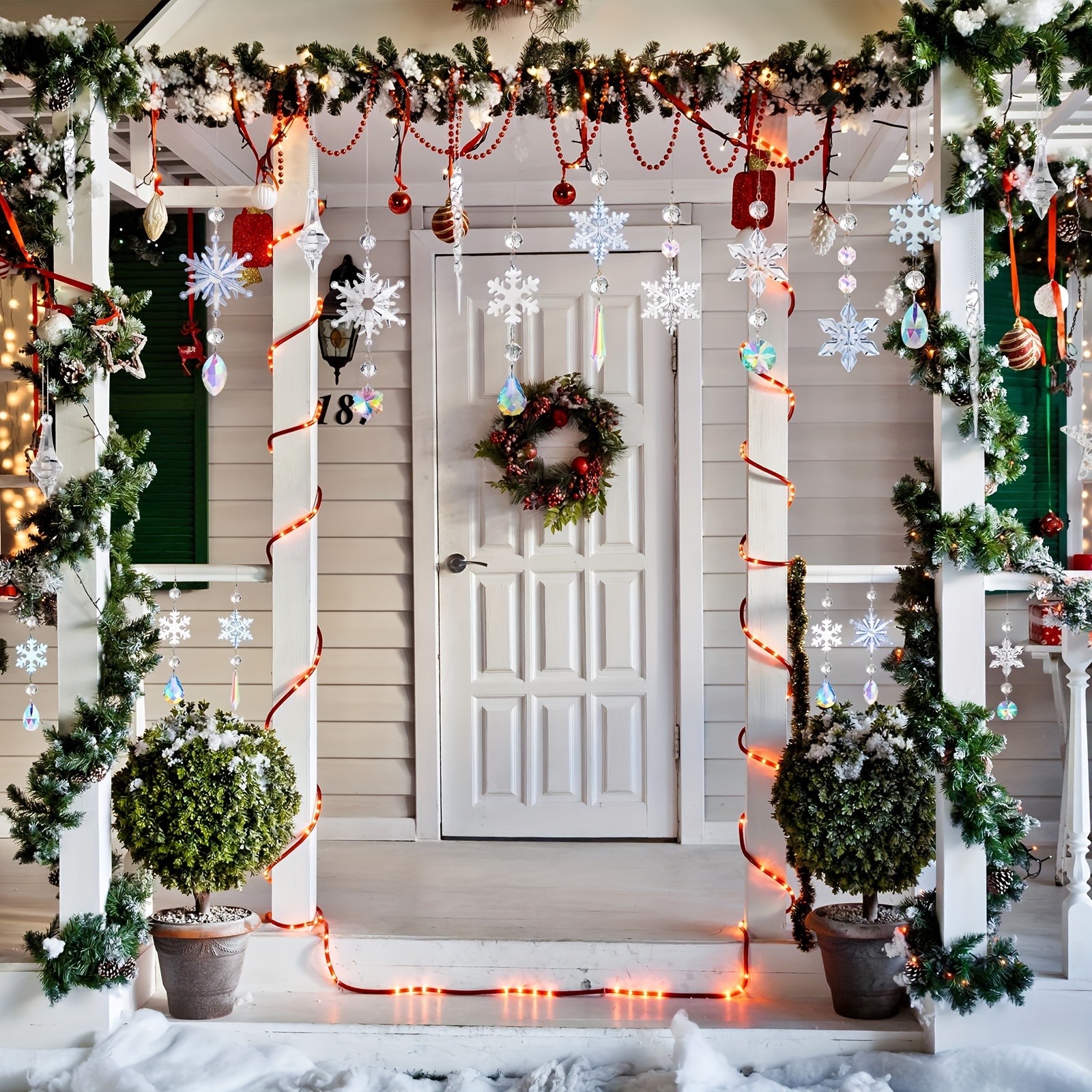 18 adornos de Navidad de cristal para decoraciones de árbol de Navidad,  adornos acrílicos colgantes de copo de nieve y carámbano con colgantes de  gota