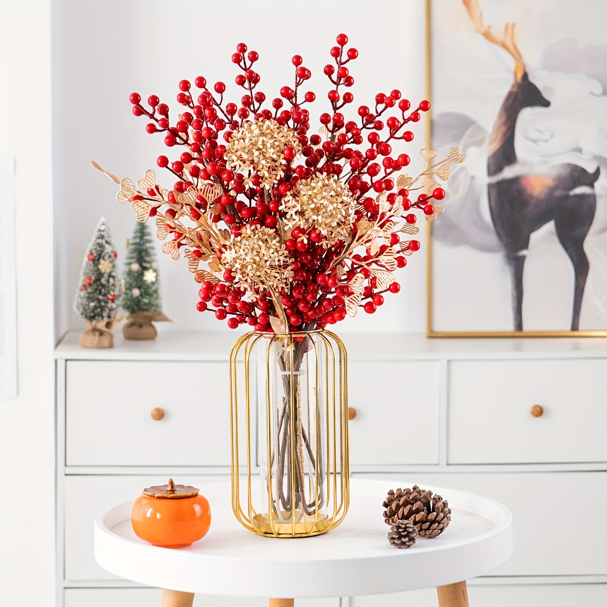 Chinese New Year Artificial Rich Fruit Bucket Berry/ Simulation Red Berries  Branches for Home Xmas Wedding Fake Flower Wreath Decoration