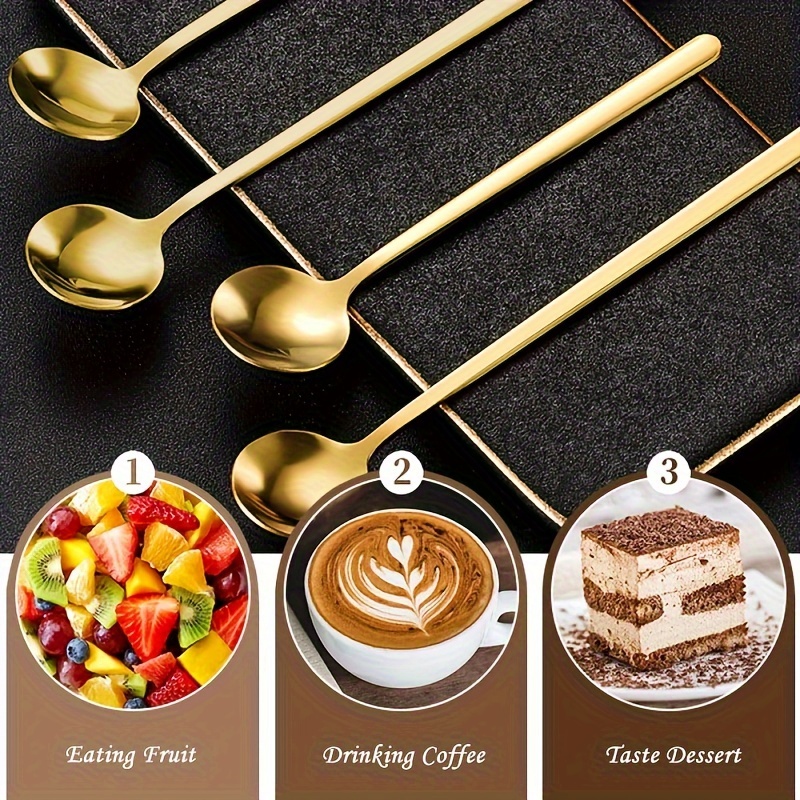 4pcs Cuillère ronde petite cuillère à café dorée longue en - Temu France