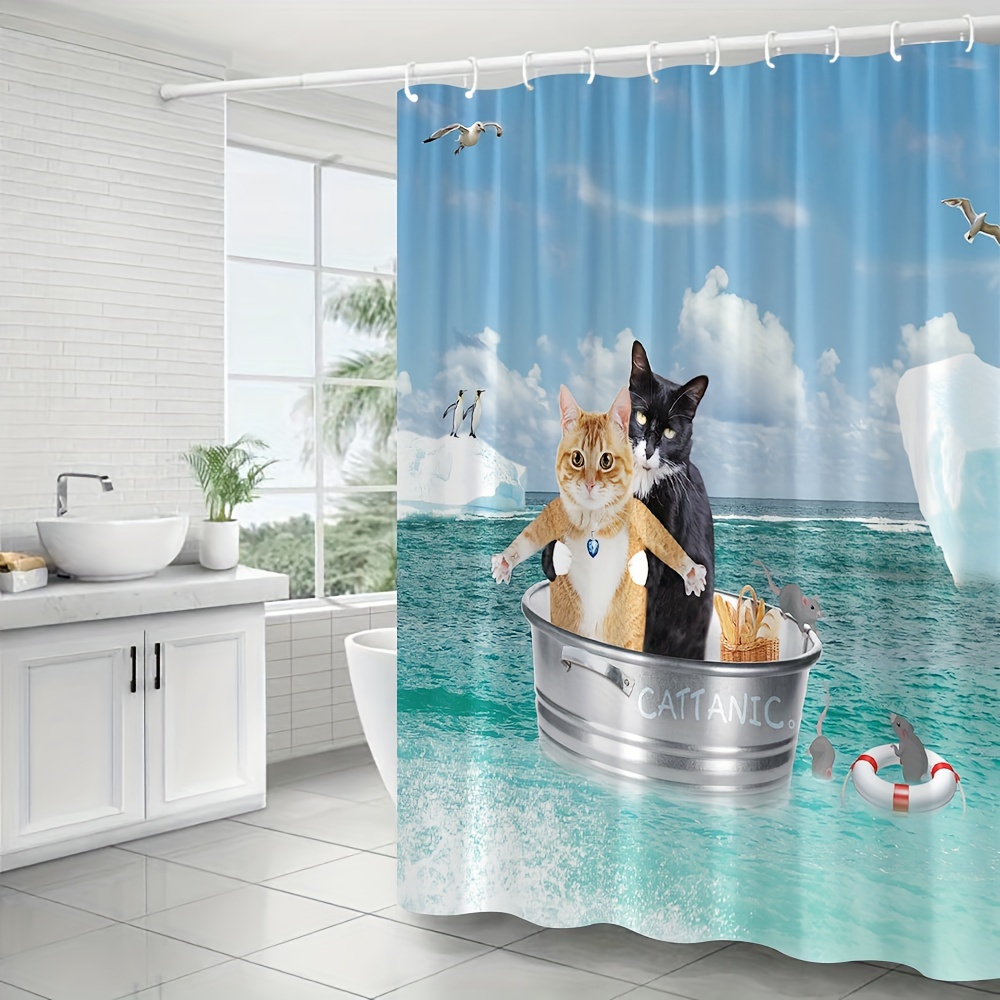 Divertida cortina de ducha con diseño de gato con diseño de