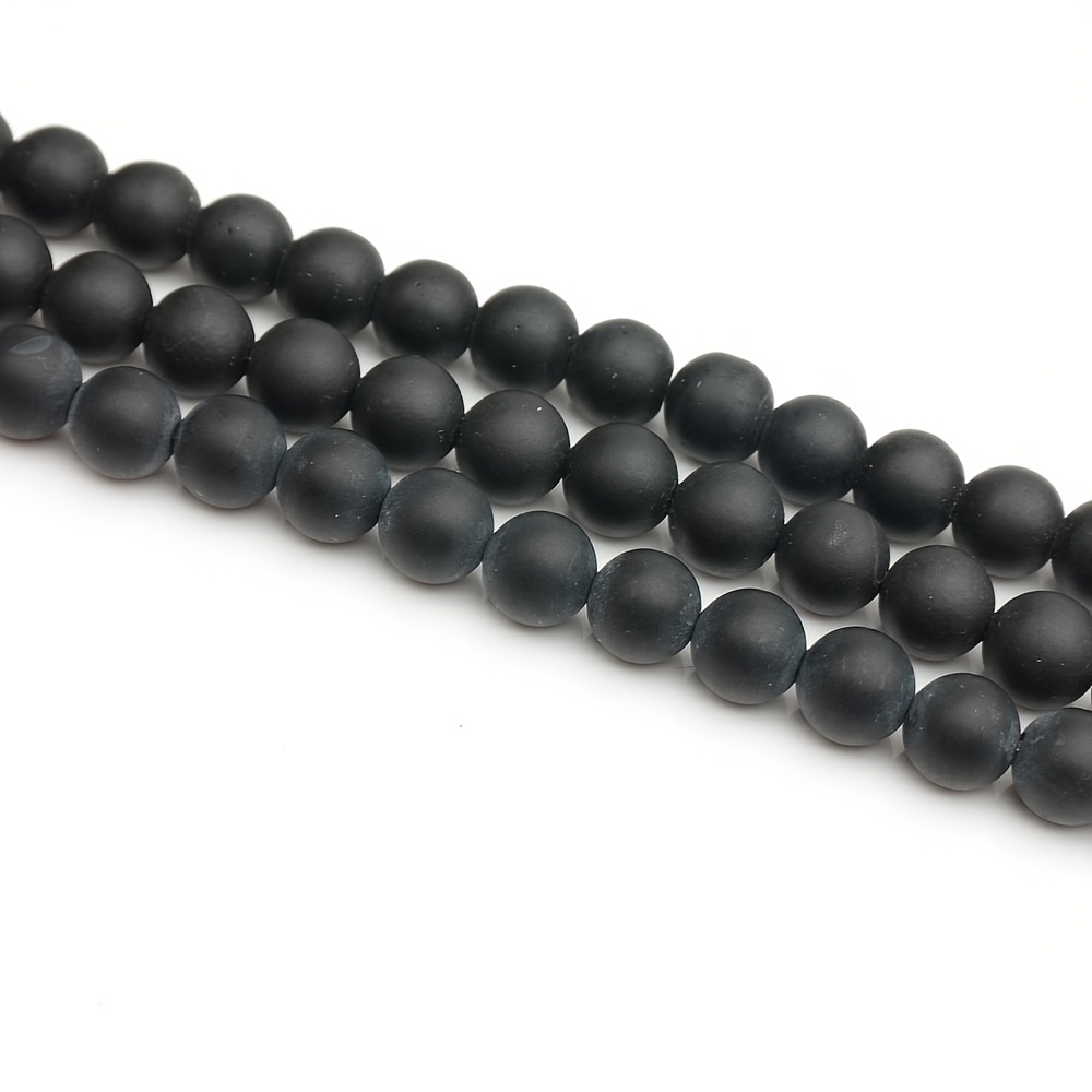 Matte Black Stone Beads Round Loose Smooth Beads For Jewelry - Temu