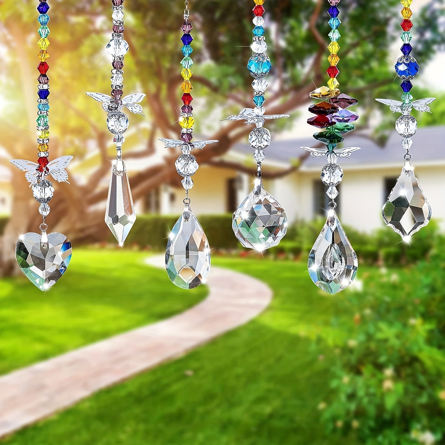 H & D – ensemble de 5 prismes suspendus en cristal, attrape-soleil  arc-en-ciel, décoration de fenêtre, ornement en cristaux Fengshui,  bricolage