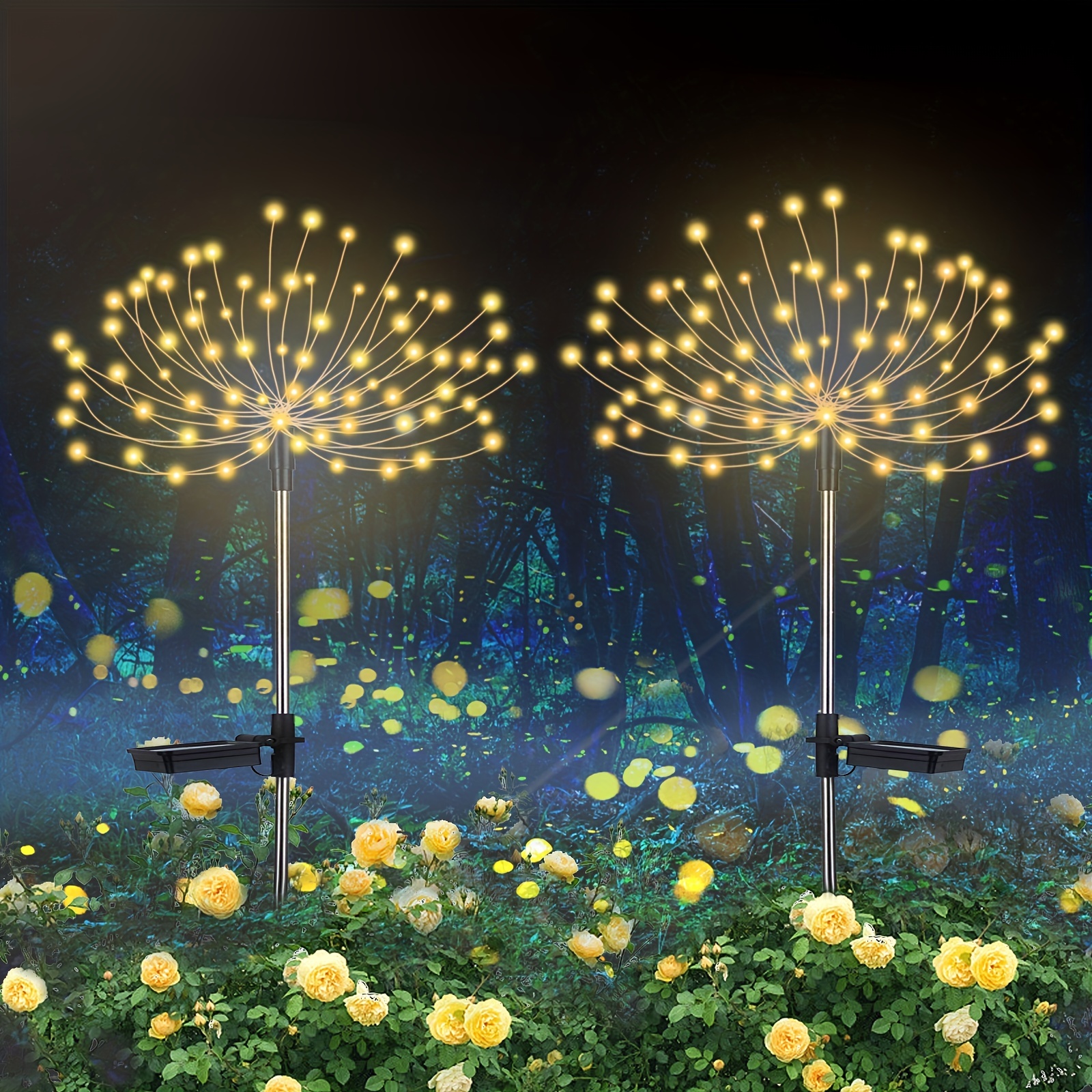 2pc solar dandelion firework lights no wiring plug and play 90 120150 led lamp beads outdoor waterproof garden lights garden balcony homestay scenic spot camping party decorative halloween christmas festive atmosphere lamp 37 8x3 2