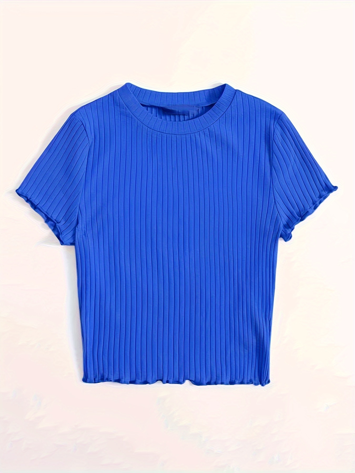 Ribbed Lettuce Trim T shirts Casual Short Sleeve Top Spring - Temu