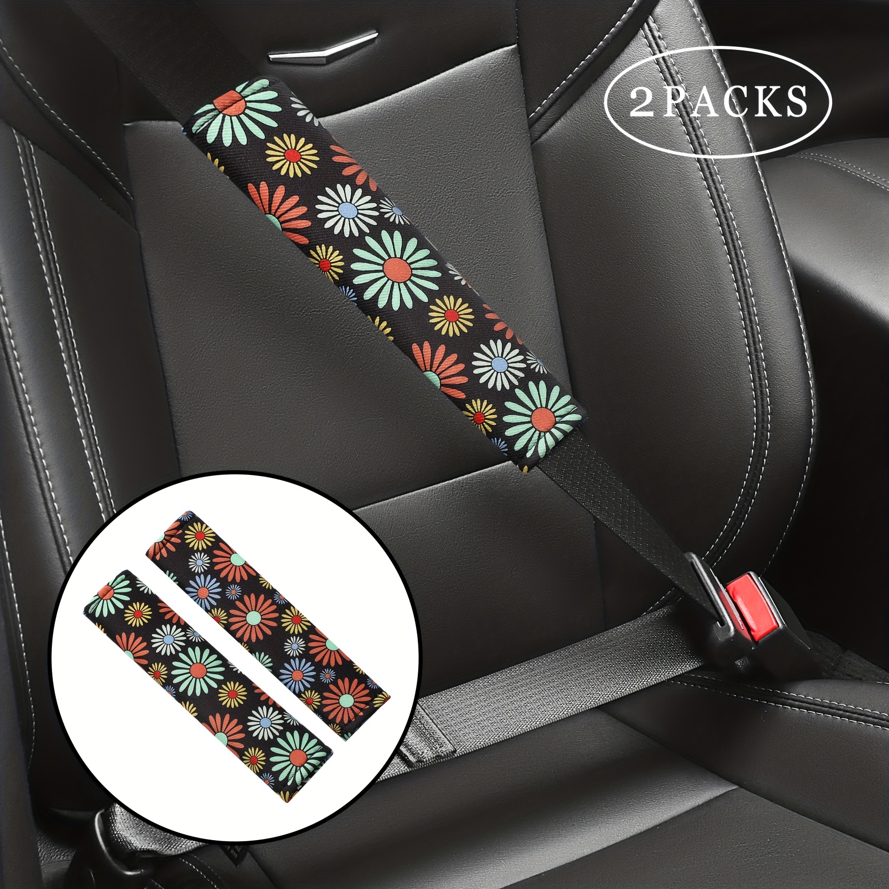 1pc/2pcs Set Of Fashionable Small Daisy Print, Soft And Comfortable Car  Seat Belt Cover, Silicone Anti-skid Particle Inner Material Shoulder  Protector