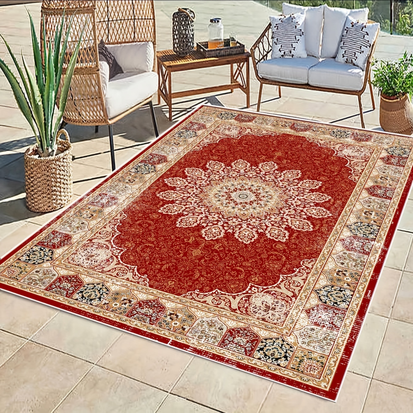 Vintage Outdoor Indoor Area Rug, Anti-slip Boho Persian 2'x 6'/ 5.25'x6'  Outdoor Rugs For Patio Carpet, Soft Foldable Low-pile Carpet For Living  Room Bedroom, Runner Rug Fot Hallway Entryway, Machine Washable, Easy