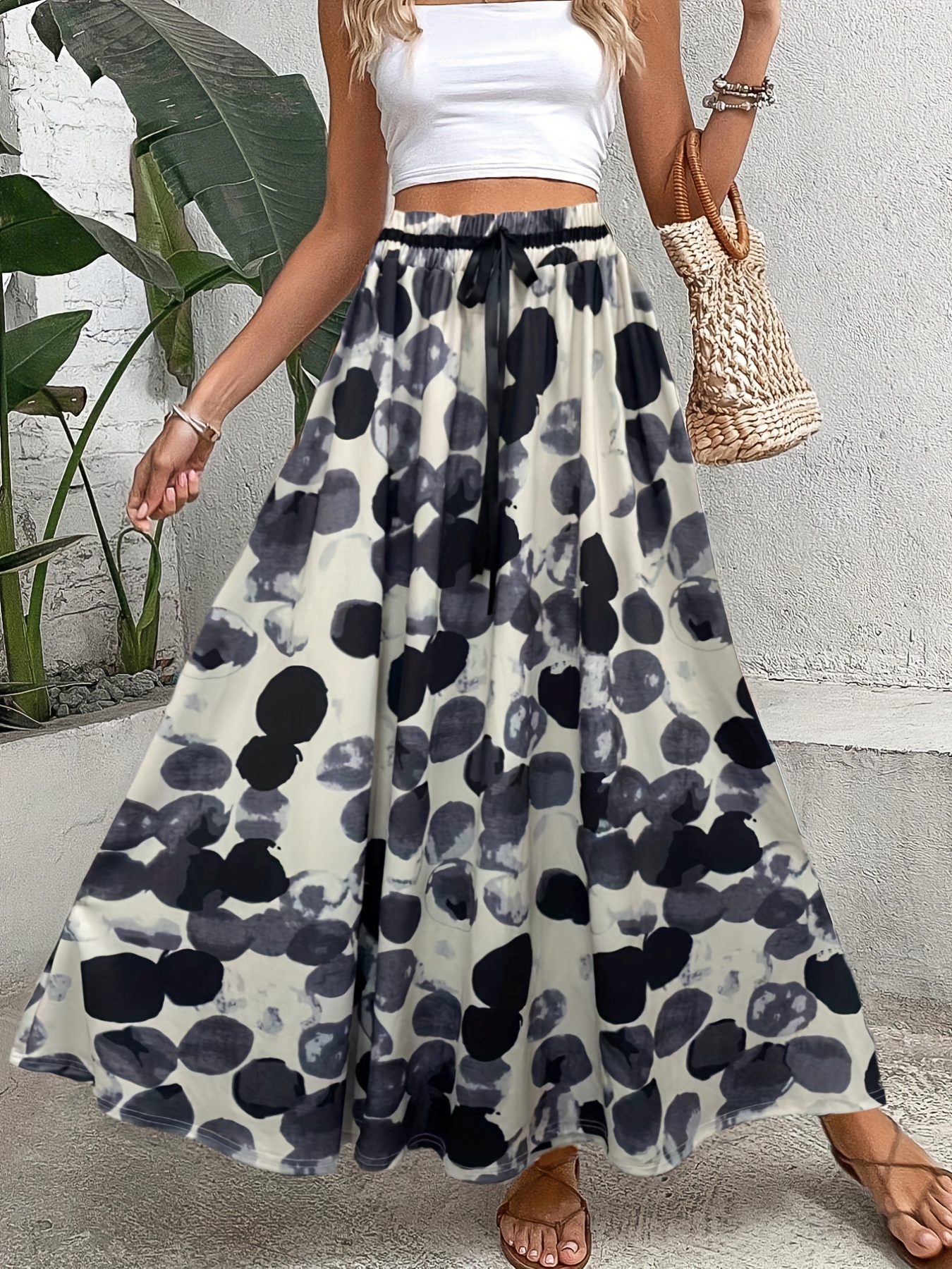 Polka Dot Print Elastic Waist Skirt, Casual Skirt For Spring & Summer ...