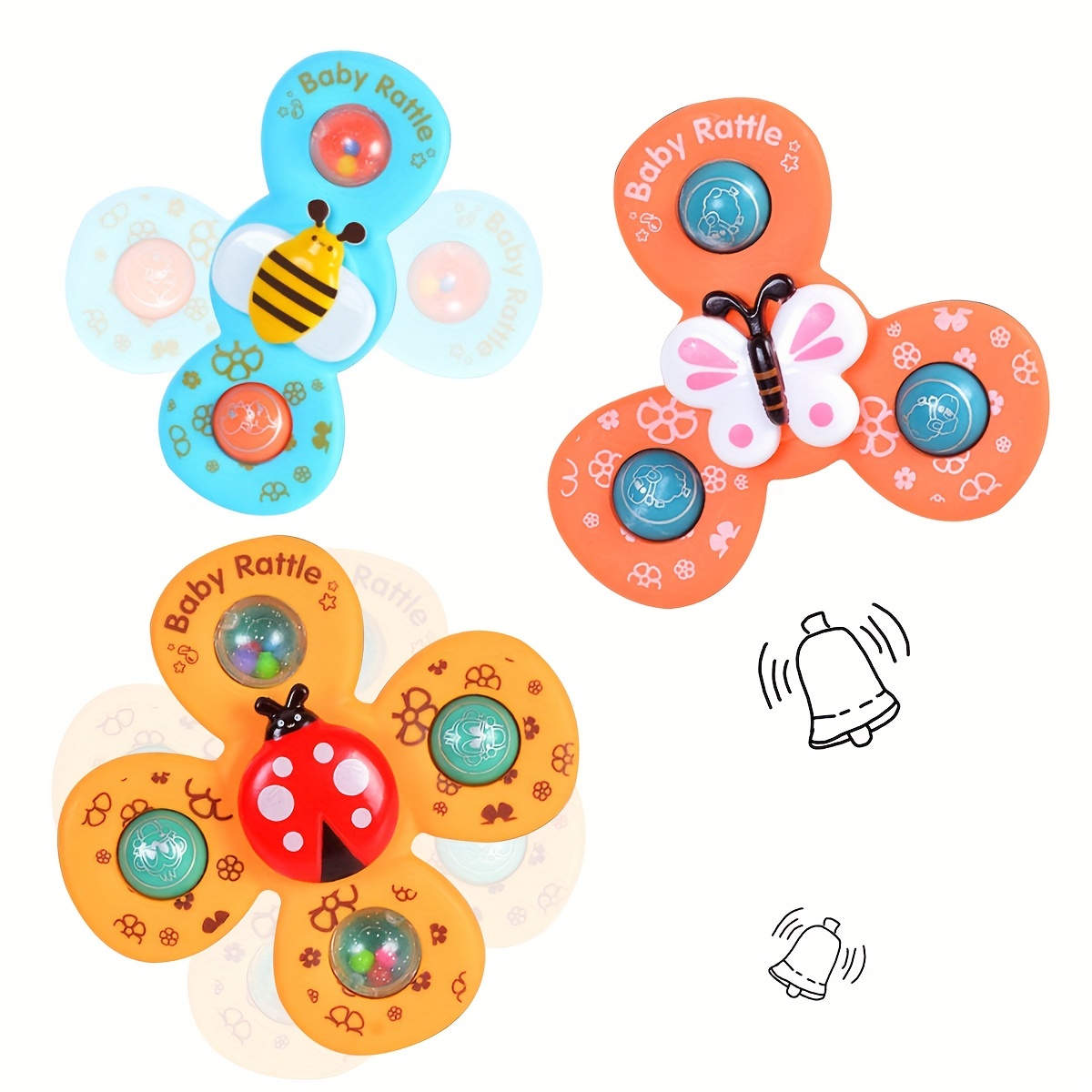 Ventouse Spinner Jouets,3PCS Coccinelle Abeille Papillon Animaux