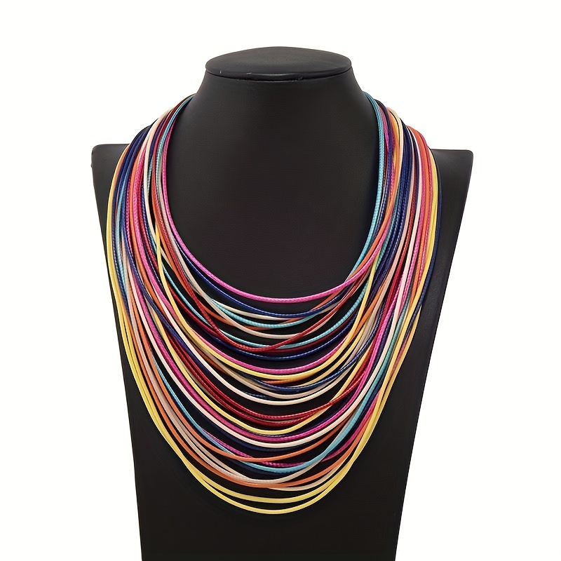 

Retro Colorful Multi-layer Chunky Bib Necklace Boho Wax Line Choker Statement Jewelry For Women