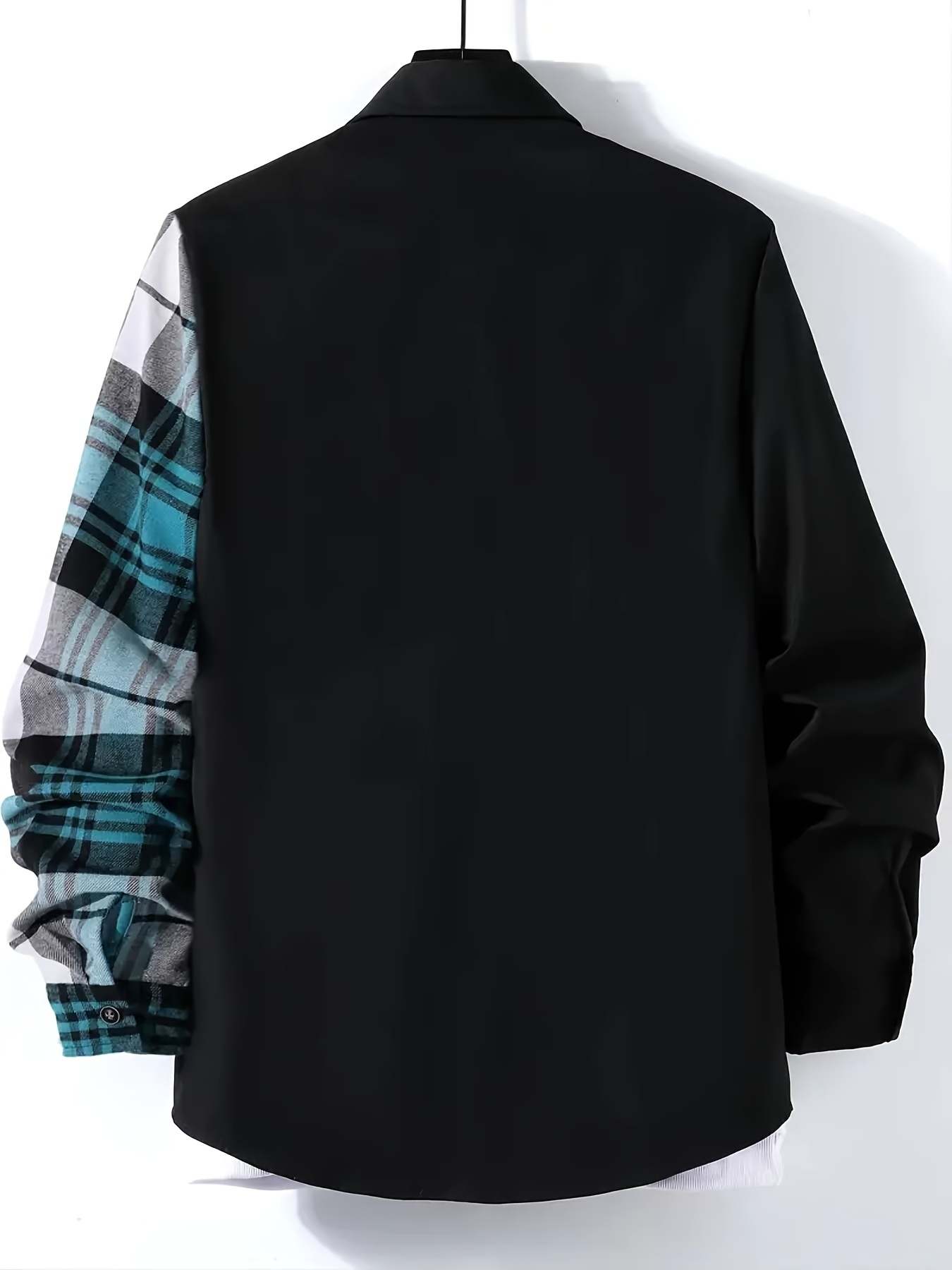 One Size Small,plus Size Men's Colorblock Plaid Shirt With Breast