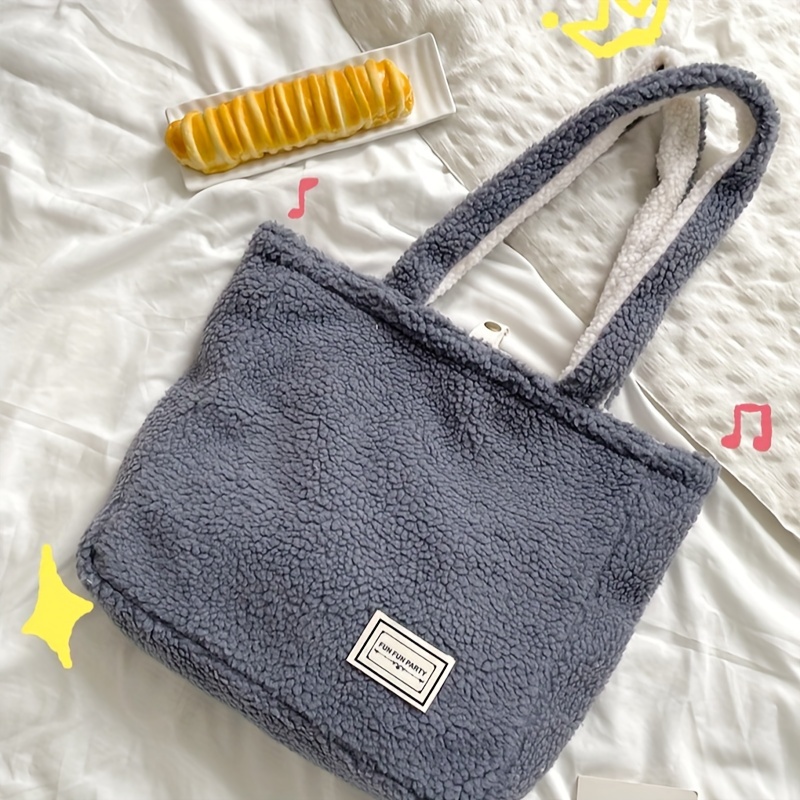 Cute Plush Shoulder Tote Bag, Large Capacity Hobo Bag, Women's Fluffy Handbag & Shopping Bag For Winter