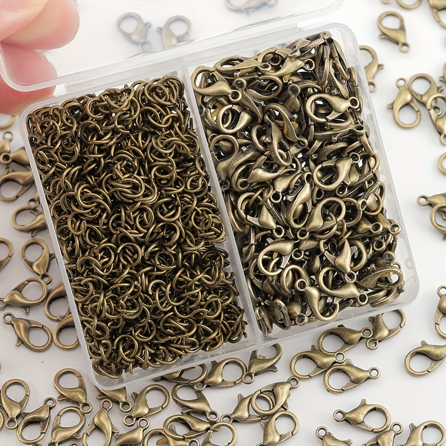 

350pcs/box Ancient Cyan Jewelry Making Supplies Kit With 50 Lobster Clasps 300 Open Jump Rings Boxed Handmade Bracelet Necklace Earrings Accessories Parts