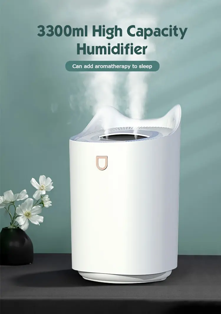 1pc 3300ml colorful atmosphere light humidifier large capacity cool mist dual spray port usb personal desktop for bedroom travel office home details 0