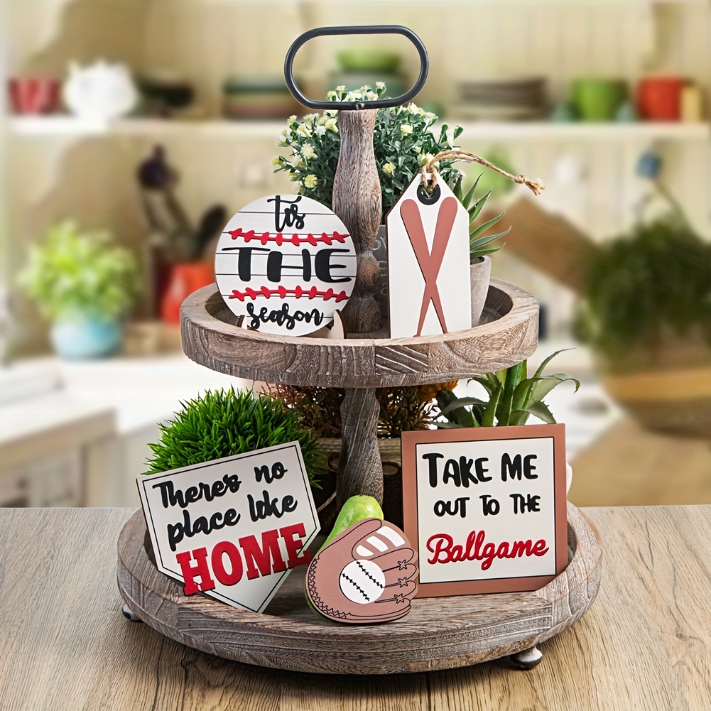 Baseball Bat Flag Farmhouse Tiered Tray Baseball Decor 