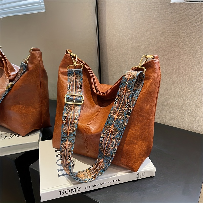 Minimalist Hobo Bag Vintage Faux Leather Crossbody Bag Large