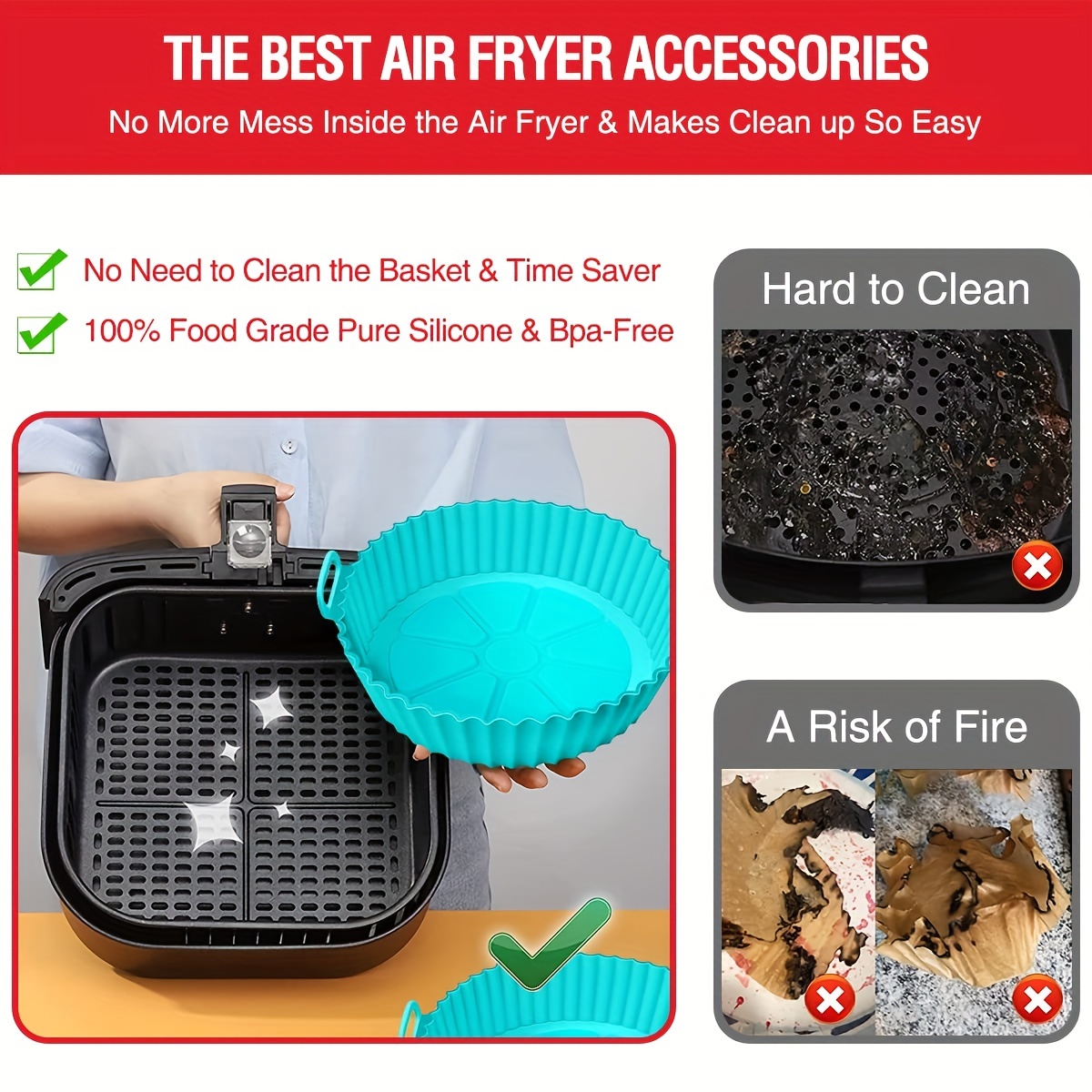 Square Air Fryer Silicone Pot Reusable Air Fryers Liners Oven Baking Tray,  Home Kitchen Air Fryer Accessories - Temu United Arab Emirates