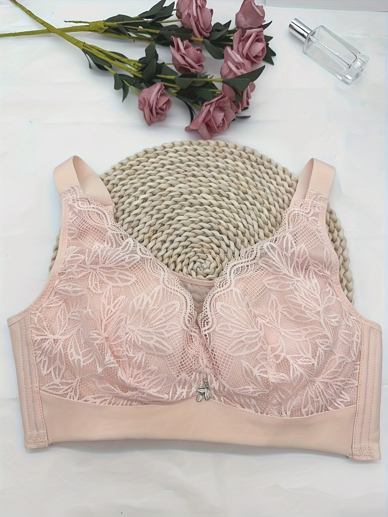 Contrast Lace Push Bra Comfy Breathable Full Coverage - Temu