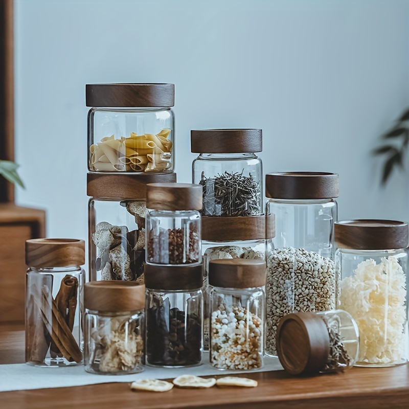 Airtight Glass Jars With Wood Lid, Glass Canisters, For Coffee