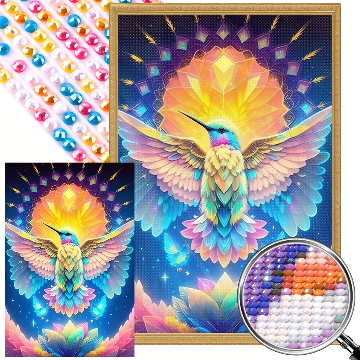 Large Size Without Frame Diy 5d Diamond Colorful Hummingbird - Temu