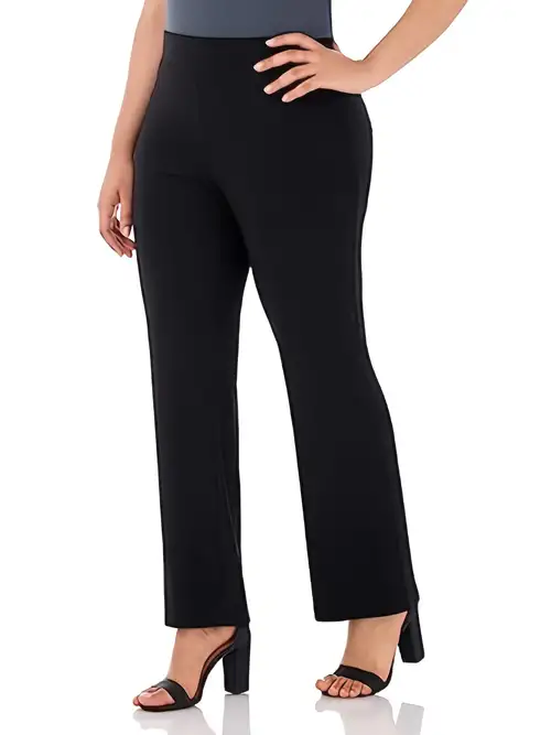 Plus Size Basic Pants, Women's Plus Solid High Stretch Straight Leg  Workwear Trousers