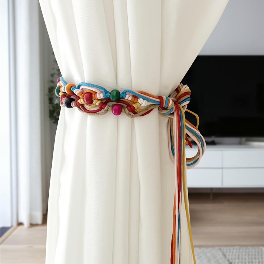 

1pc Colorful Curtain Strap Wooden Beads Decorative Curtain Tieback Storage Bondage Rope Curtain Holdback For Bedroom Living Room Curtain Buckle Office Home Decor