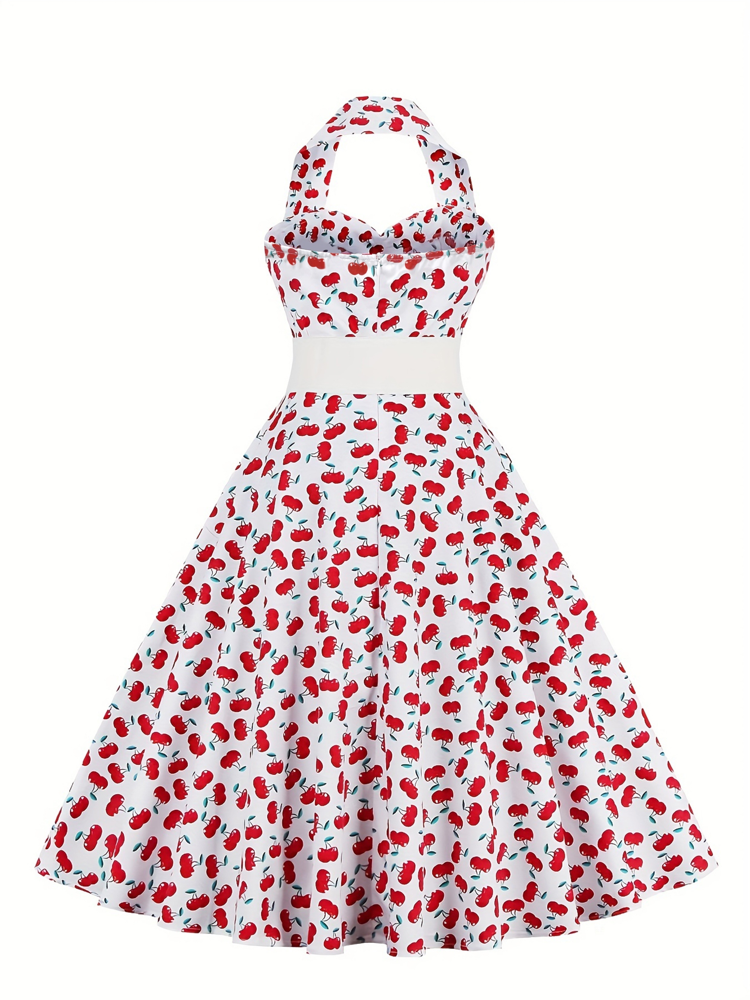 Polka Dot Print Halter Neck Dress Vintage Tie Waist - Temu